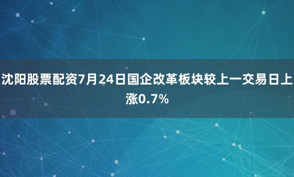 沈阳股票配资7月24日国企改革板块较上一交易日上涨0.7%